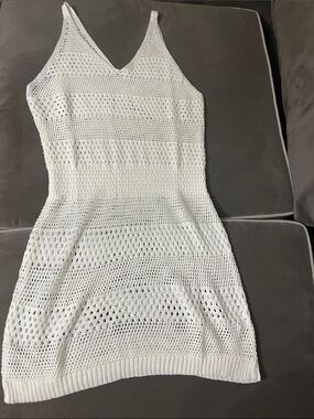 Cream Crochet V-Neck Midi Dress